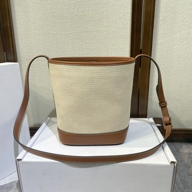 Celine Canvas Leather Bucket Bag 382 Beige Brown - Image 3