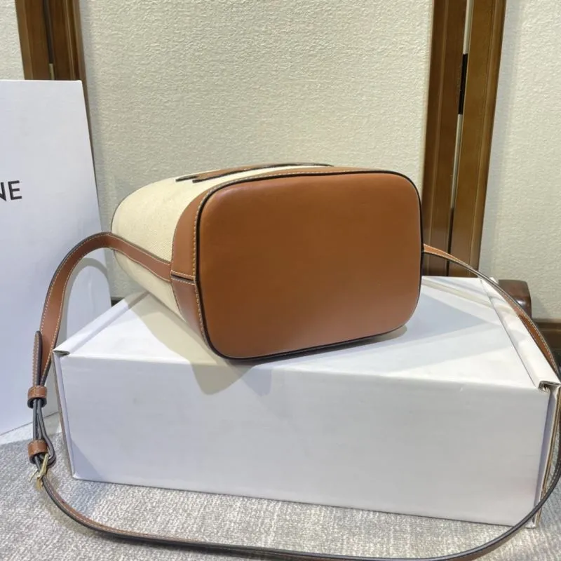 Celine Canvas Leather Bucket Bag 382 Beige Brown - Image 4