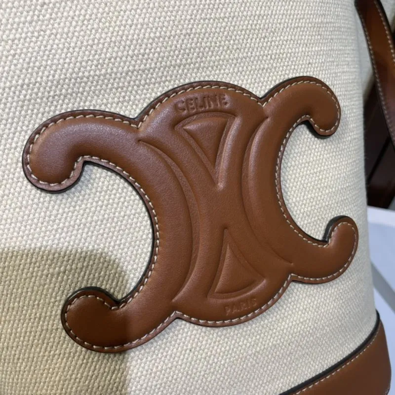 Celine Canvas Leather Bucket Bag 382 Beige Brown - Image 5