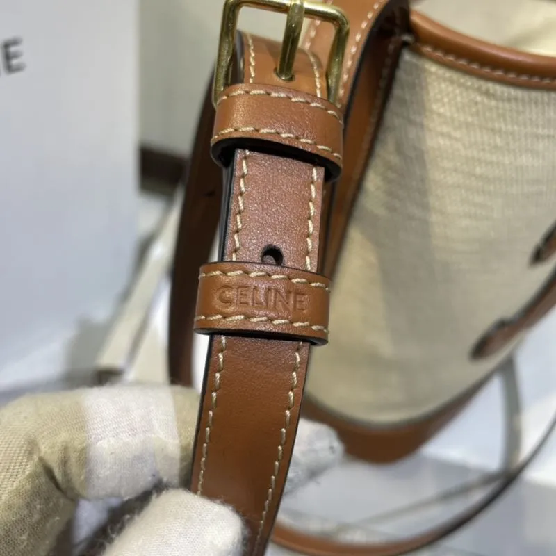 Celine Canvas Leather Bucket Bag 382 Beige Brown - Image 6