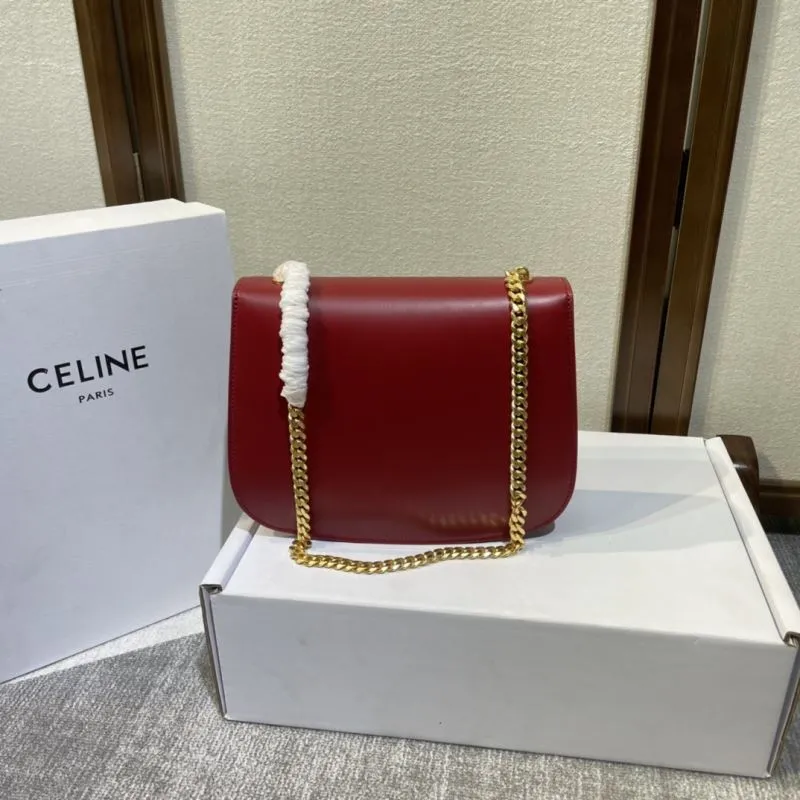 Celine Red Leather Satchel Bag 418 - Image 3
