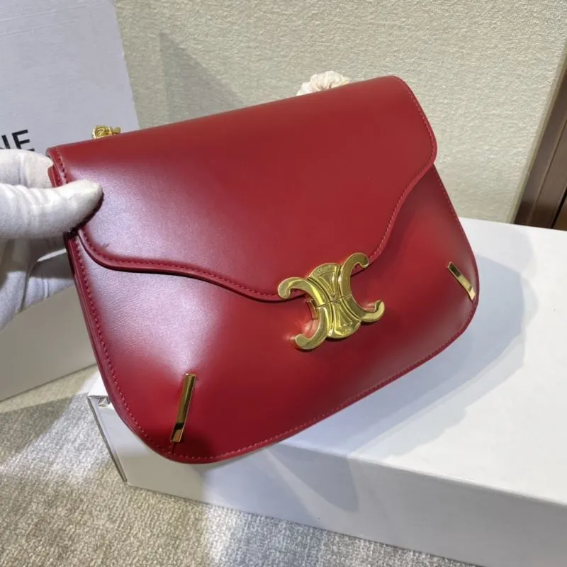 Celine Red Leather Satchel Bag 418 - Image 5