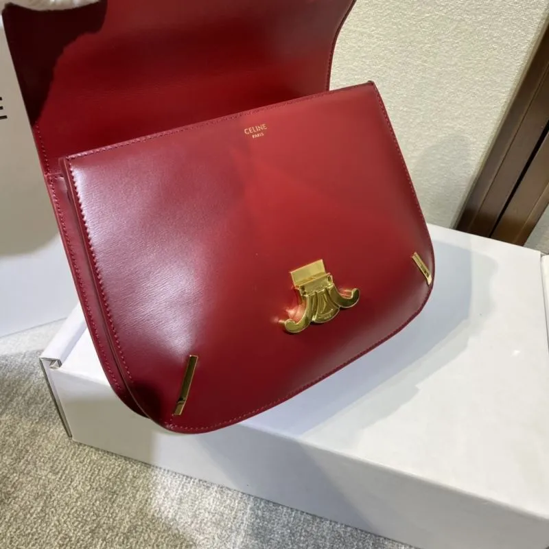 Celine Red Leather Satchel Bag 418 - Image 7