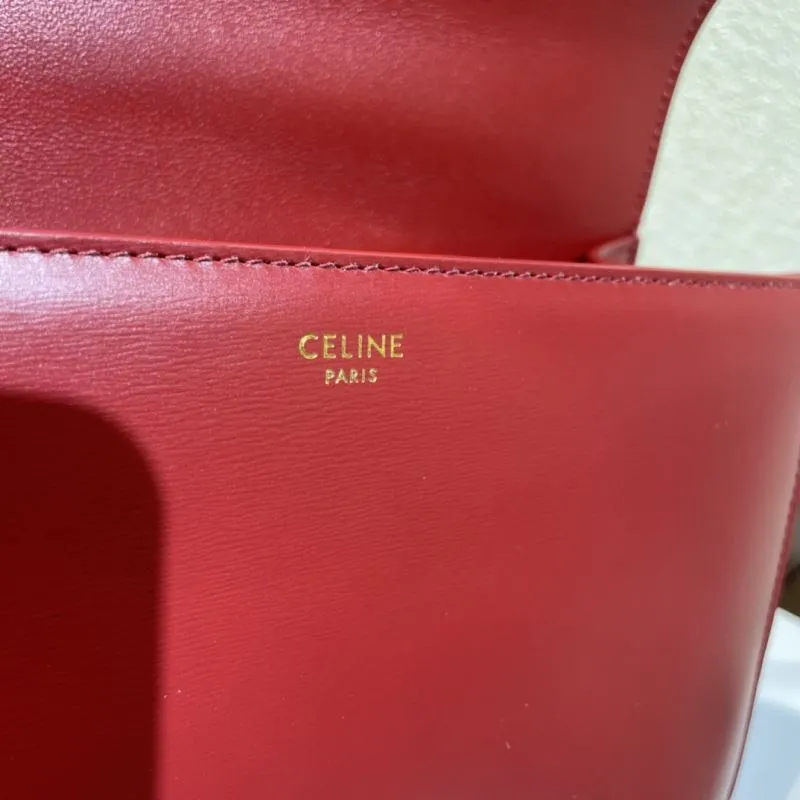 Celine Red Leather Satchel Bag 418 - Image 8