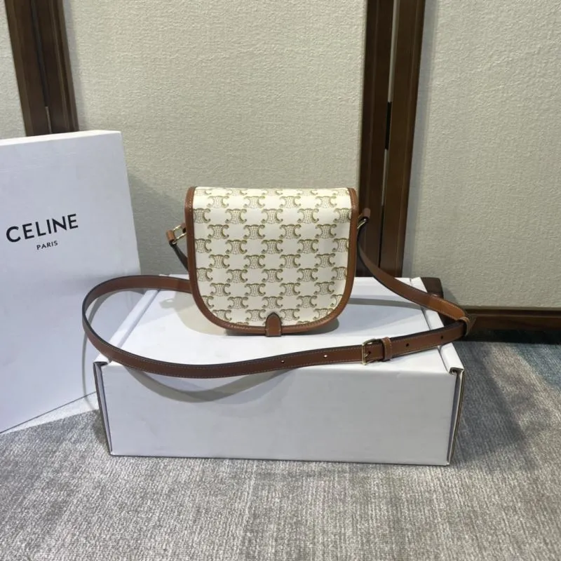 Celine White Brown Saddle Crossbody Bag 421 - Image 3