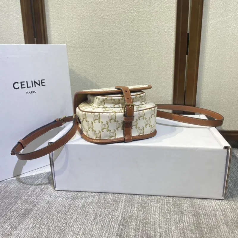 Celine White Brown Saddle Crossbody Bag 421 - Image 4