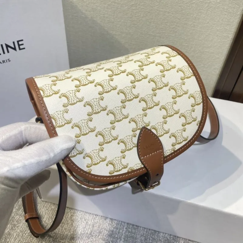 Celine White Brown Saddle Crossbody Bag 421 - Image 5