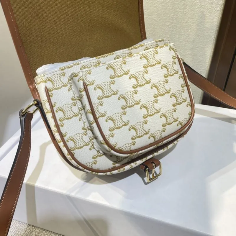 Celine White Brown Saddle Crossbody Bag 421 - Image 7