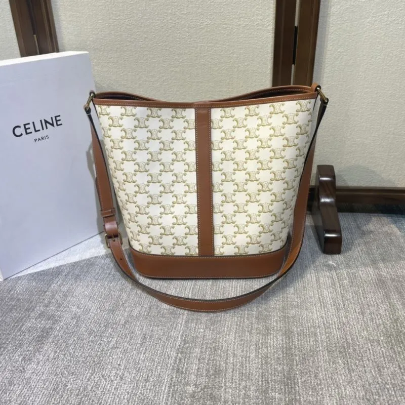 Celine Monogram Bucket Bag White Brown 422