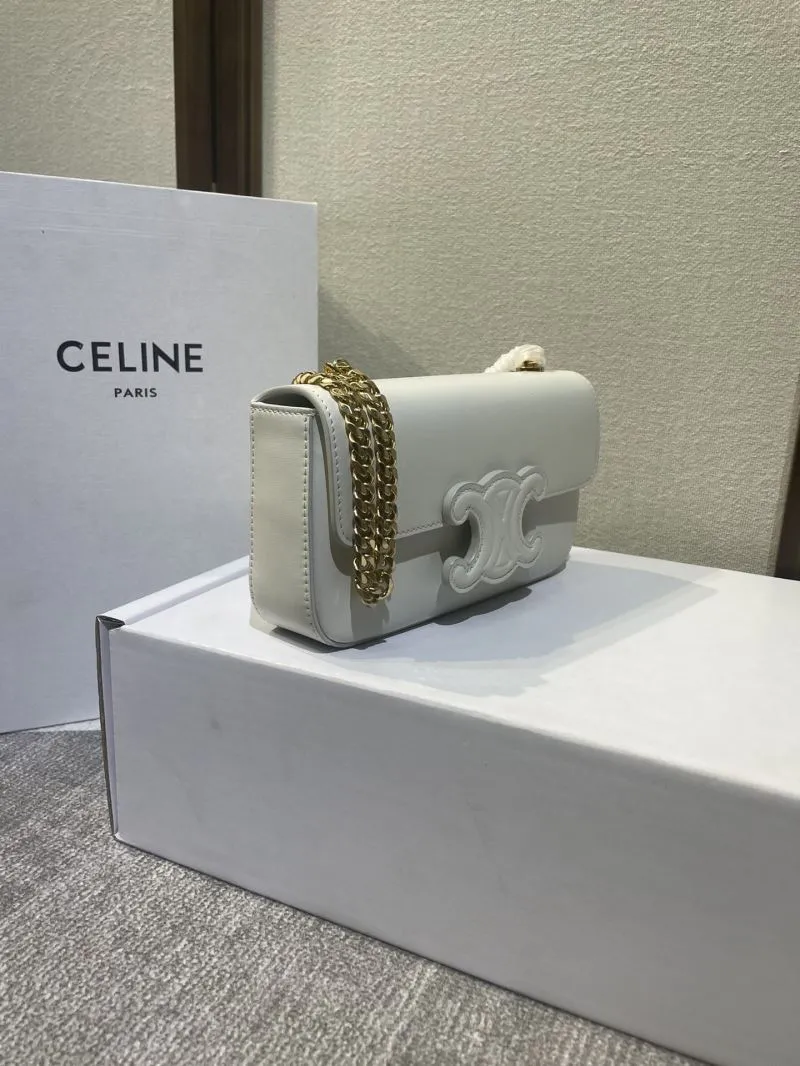 Celine White Leather Chain Satchel Bag 431