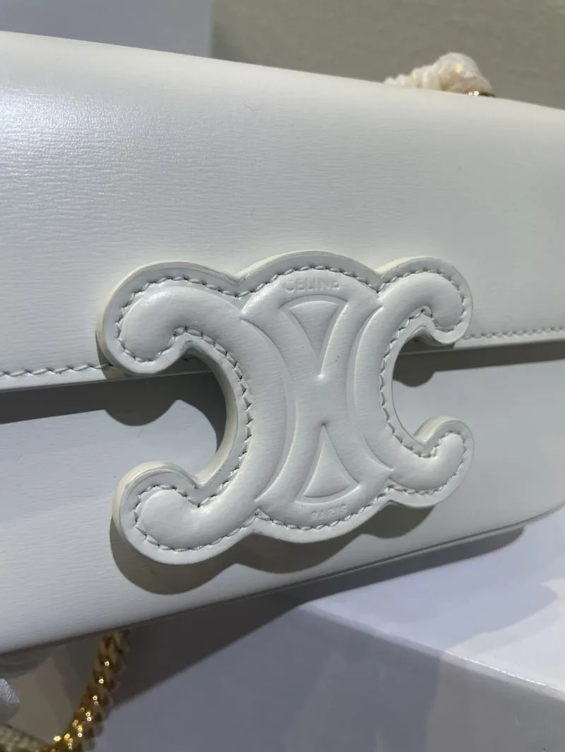 Celine White Leather Chain Satchel Bag 431 - Image 4
