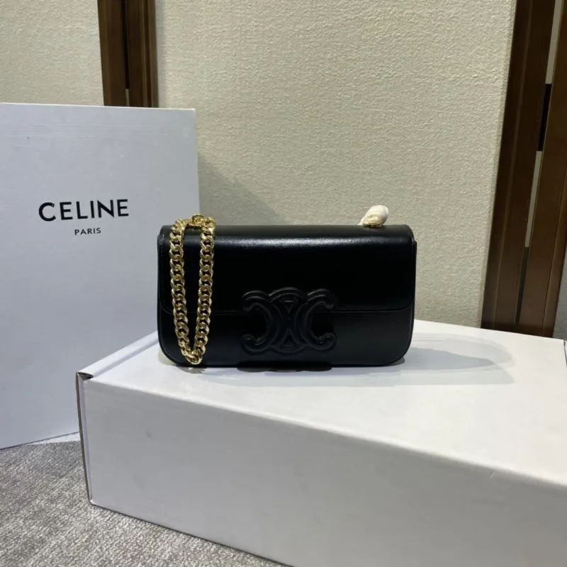 Celine Black Leather Chain Shoulder Bag