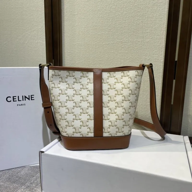 Celine 437 Beige Brown Bucket Bag
