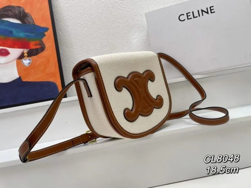Alternative view of Celine CL8048 White Brown Crossbody Saddle Bag 18.5cm