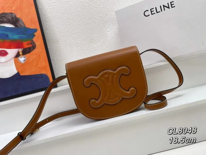 Celine Brown Crossbody Saddle Bag CL8048 18.5cm
