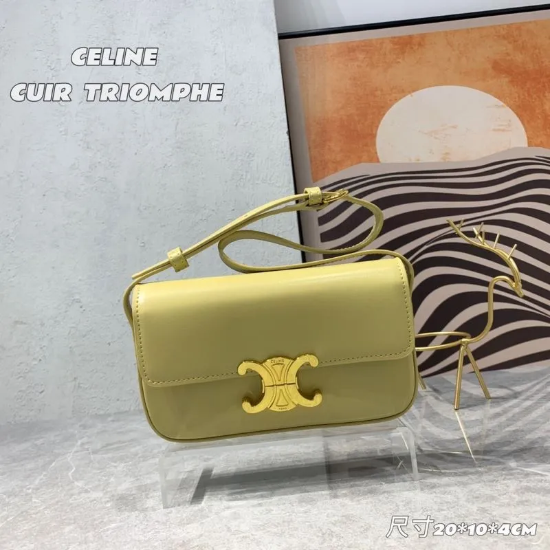 Celine Cuir Triomphe Pale Yellow Satchel Crossbody Bag