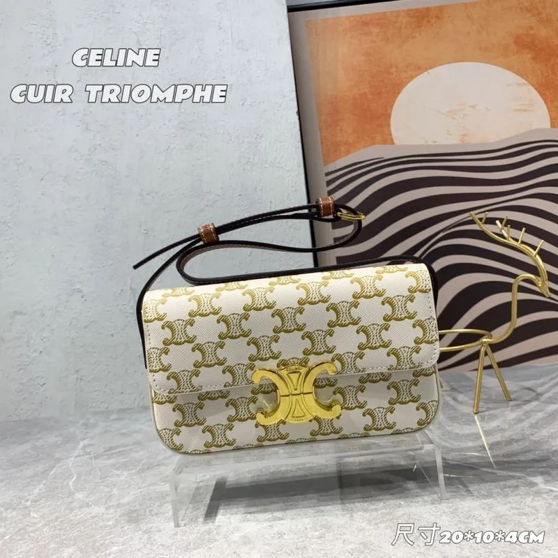 Celine White Cuir Triomphe Satchel Bag 20x10x4CM