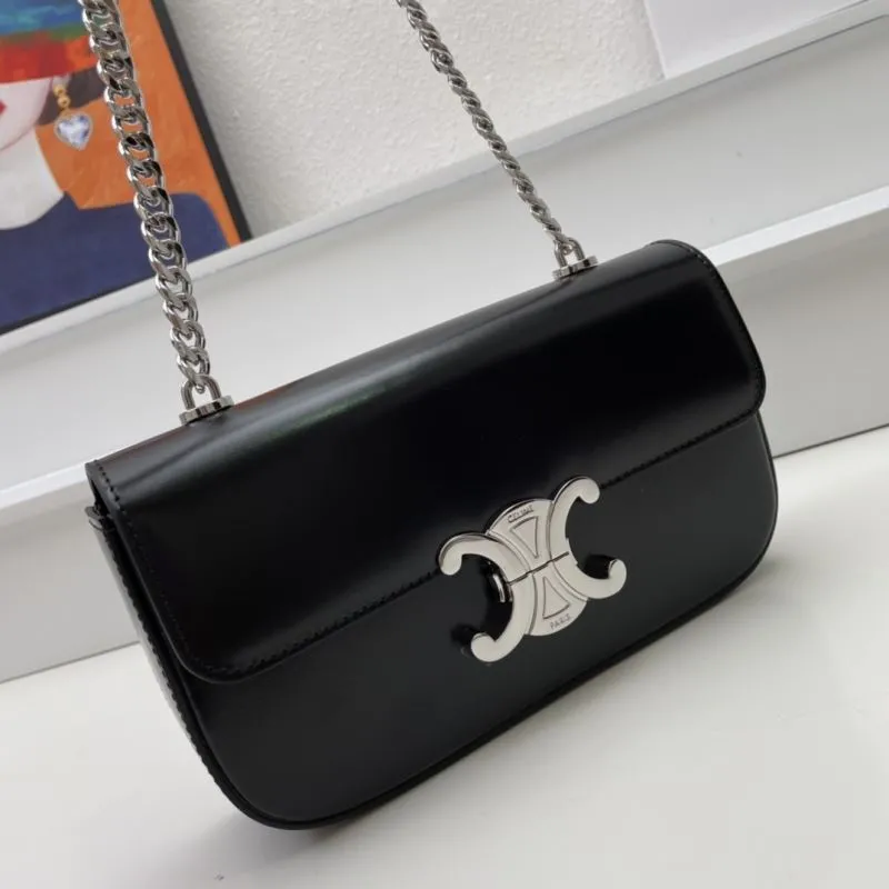 Celine Black Leather Chain Shoulder Bag - Image 3