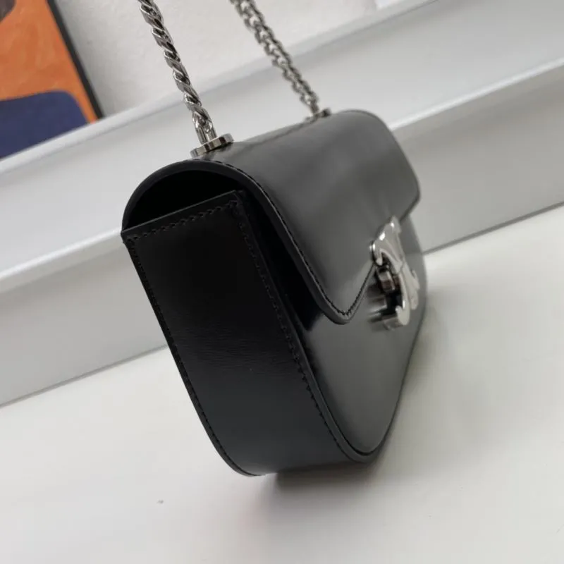 Celine Black Leather Chain Shoulder Bag - Image 4