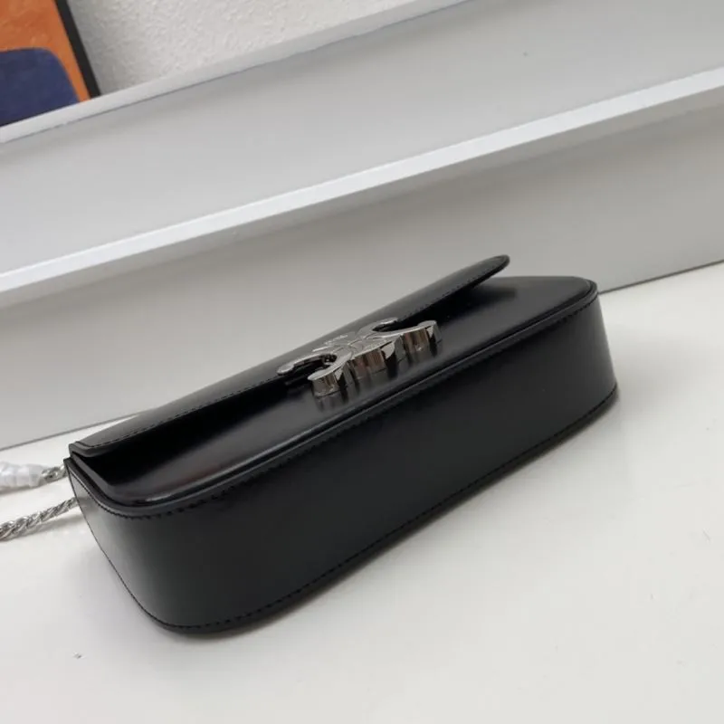 Celine Black Leather Chain Shoulder Bag - Image 6