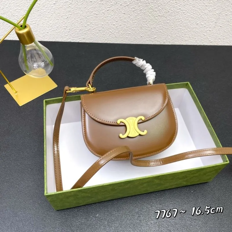 Celine Brown Satchel Bag 7767 16.5cm