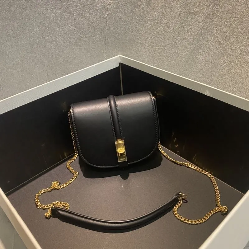 Celine Black Leather Chain Satchel Bag 492