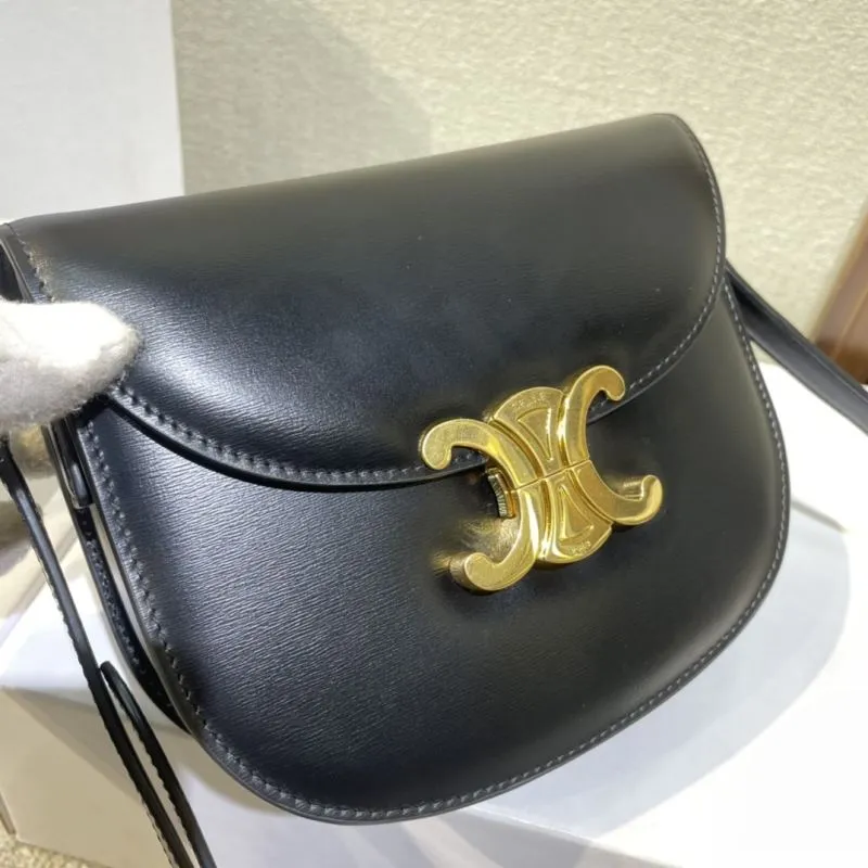 Celine Black Leather Crossbody Saddle Bag - Image 5
