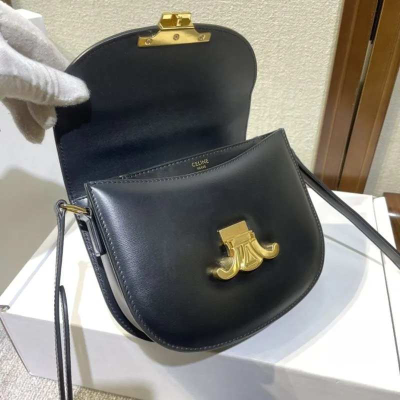 Celine Black Leather Crossbody Saddle Bag - Image 6