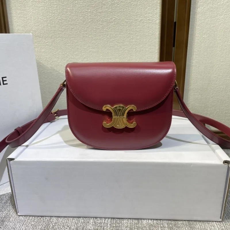 Celine Burgundy Crossbody Saddle Bag 496