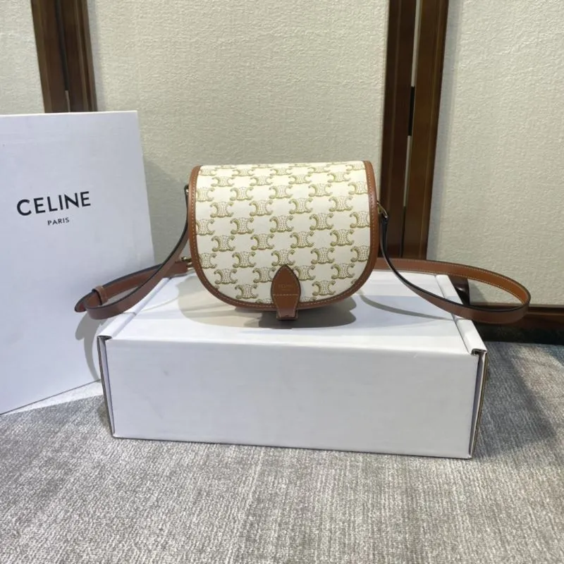 Celine 502 White Brown Saddle Crossbody Bag