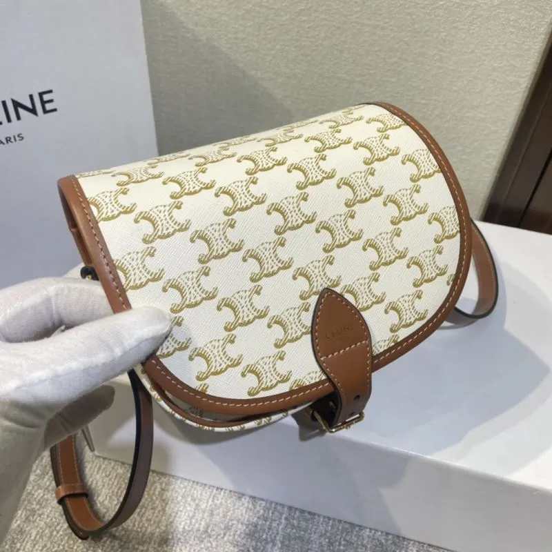 Celine 502 White Brown Saddle Crossbody Bag - Image 5