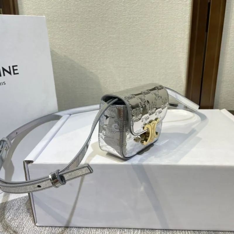 Celine Silver Metallic Satchel Crossbody Bag 526 - Image 3