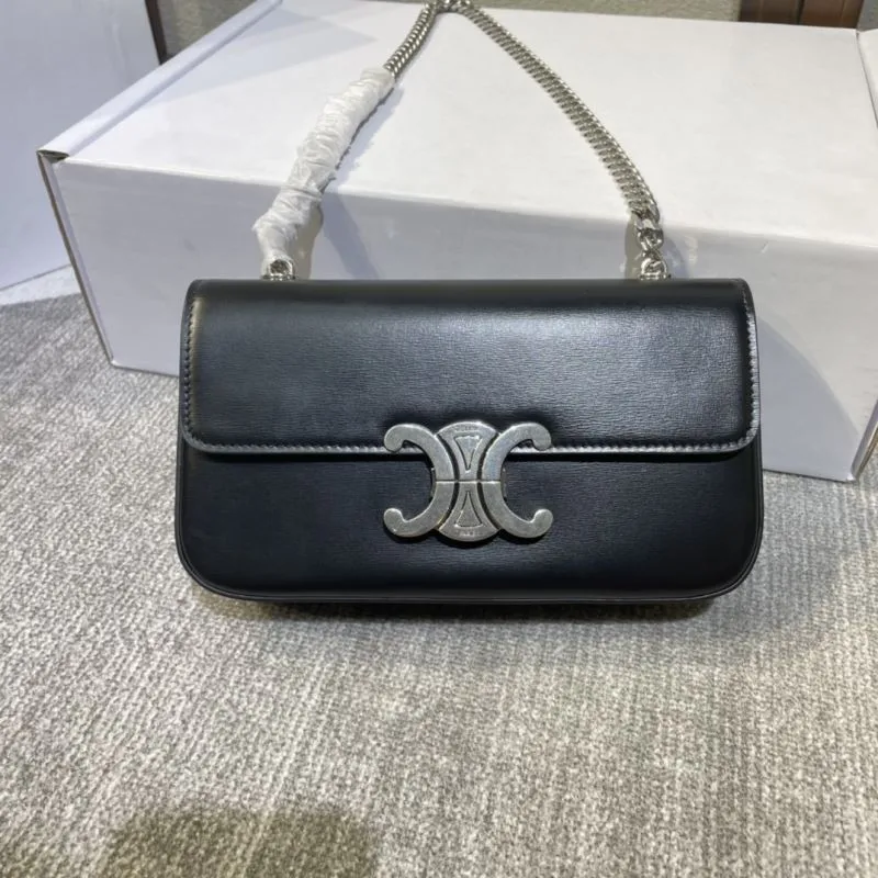 Celine Black Leather Chain Shoulder Bag