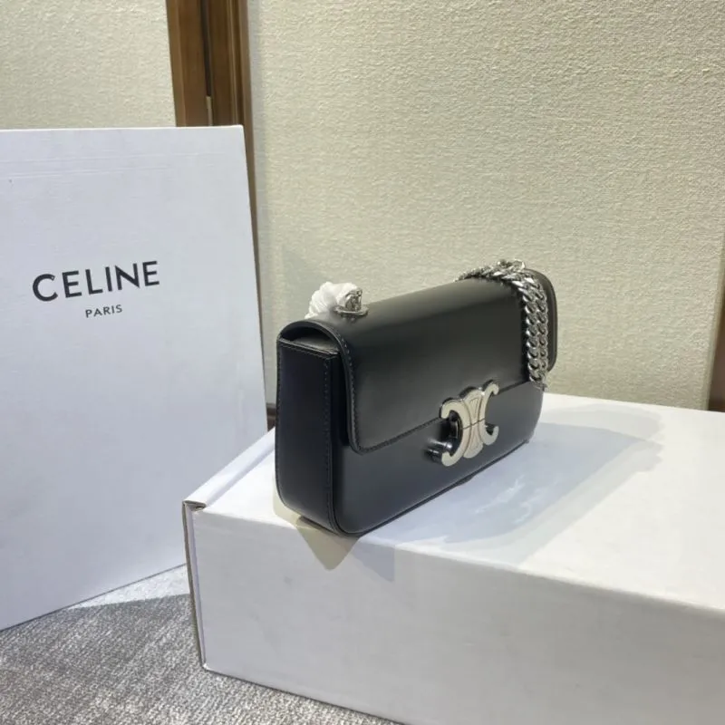 Celine Black Leather Chain Shoulder Bag - Image 3