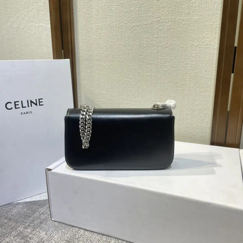 Celine Black Leather Chain Shoulder Bag - Image 4