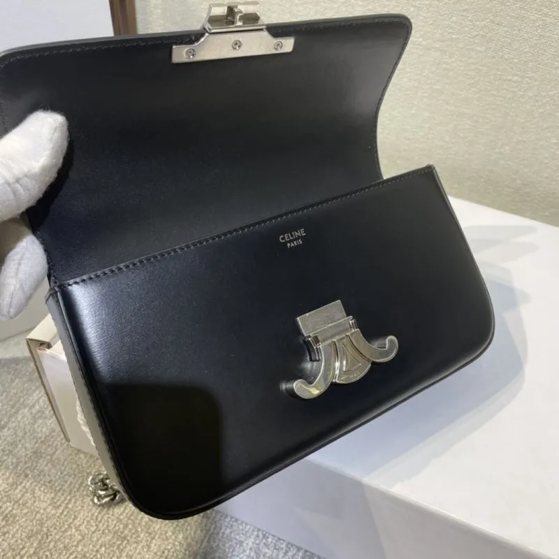Celine Black Leather Chain Shoulder Bag - Image 7