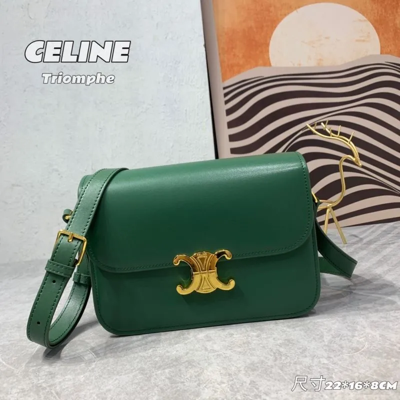Celine Triomphe Green Leather Crossbody Bag