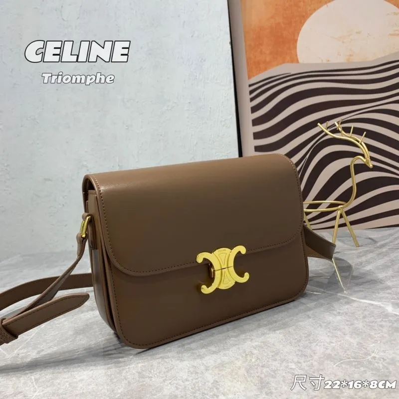 Alternative view of Celine Triomphe Brown Leather Crossbody Satchel Bag 540