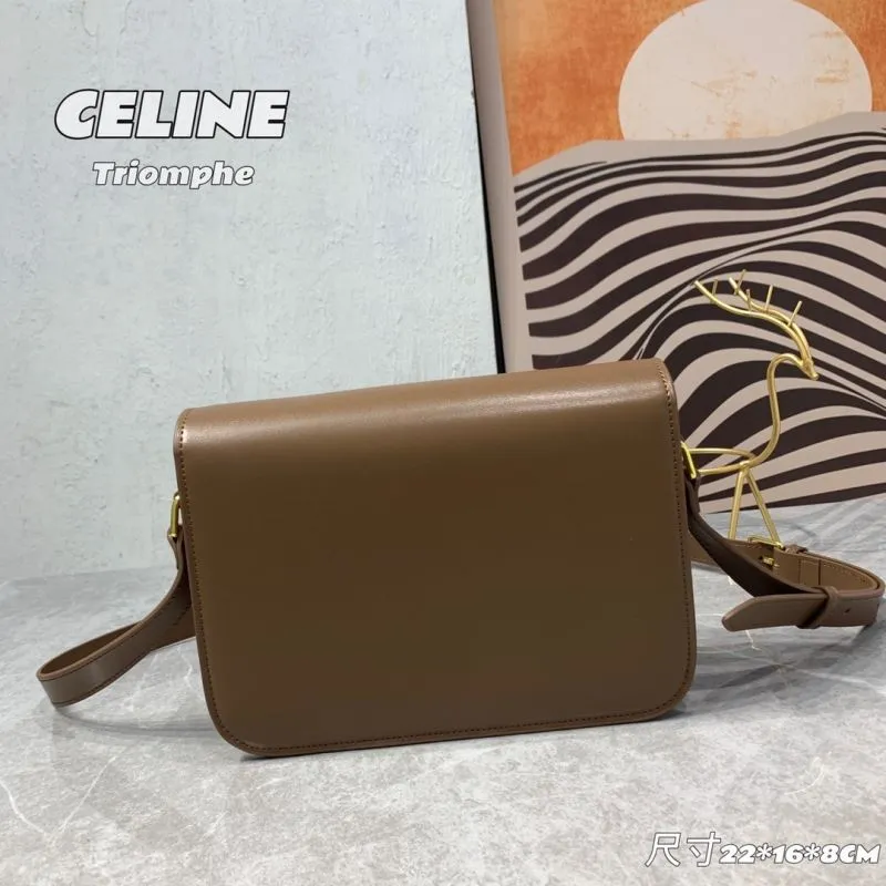 Celine Triomphe Brown Leather Crossbody Satchel Bag 540 - Image 3