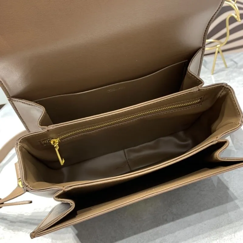 Celine Triomphe Brown Leather Crossbody Satchel Bag 540 - Image 8