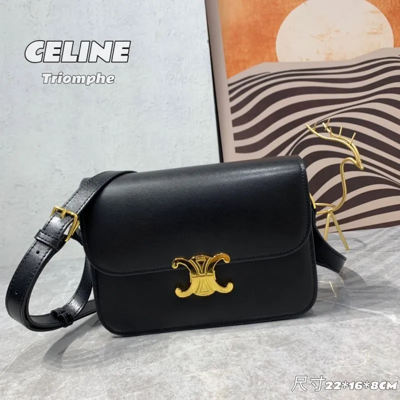 Celine Triomphe Black Leather Crossbody Satchel Bag 541