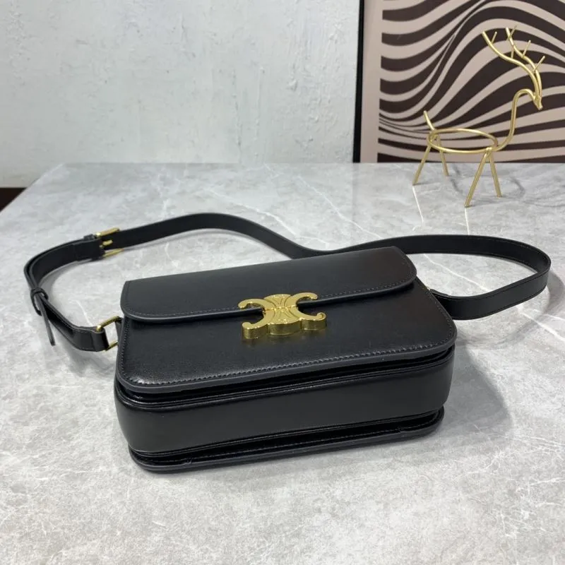 Celine Triomphe Black Leather Crossbody Satchel Bag 541 - Image 7