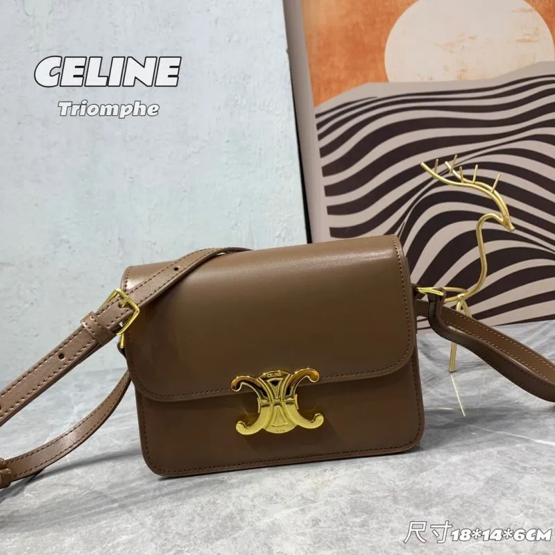 Celine Triomphe Brown Leather Crossbody Bag