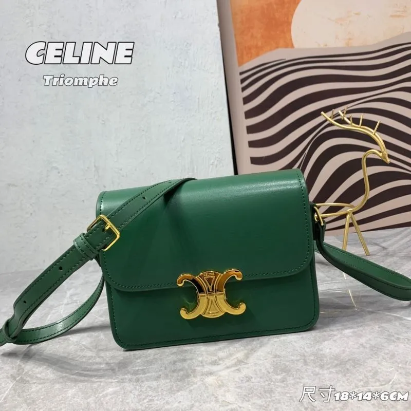 Celine Triomphe Green Leather Crossbody Satchel Bag