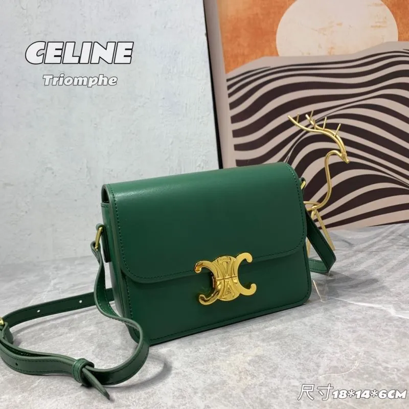 Alternative view of Celine Triomphe Green Leather Crossbody Satchel Bag