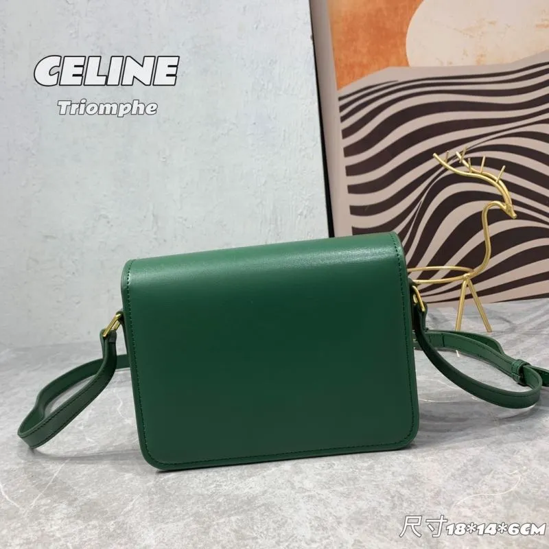 Celine Triomphe Green Leather Crossbody Satchel Bag - Image 3