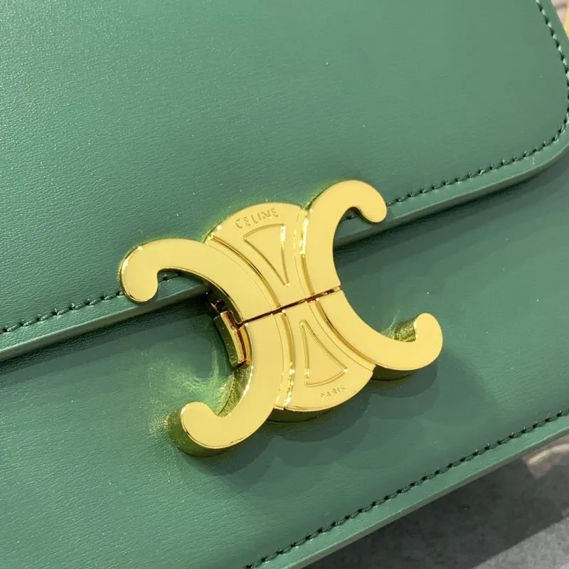 Celine Triomphe Green Leather Crossbody Satchel Bag - Image 4