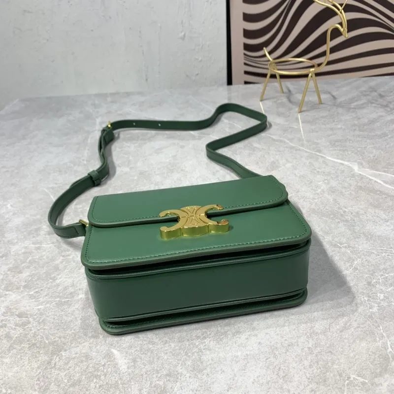 Celine Triomphe Green Leather Crossbody Satchel Bag - Image 6