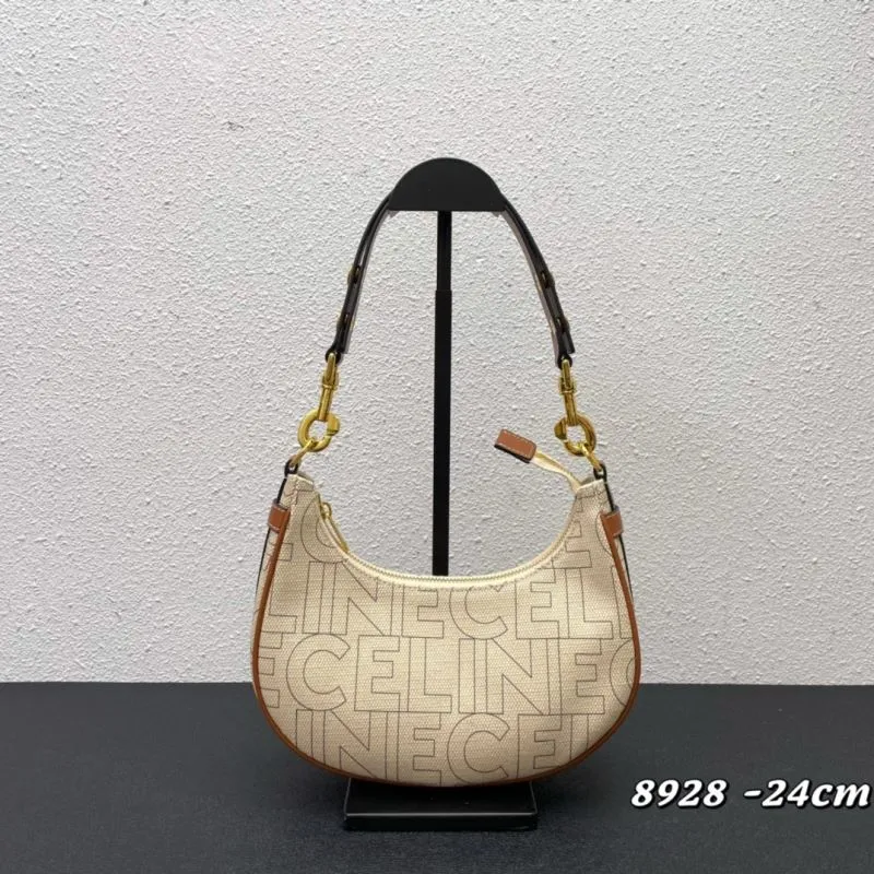 Celine Beige Canvas Hobo Shoulder Bag 8928 24cm