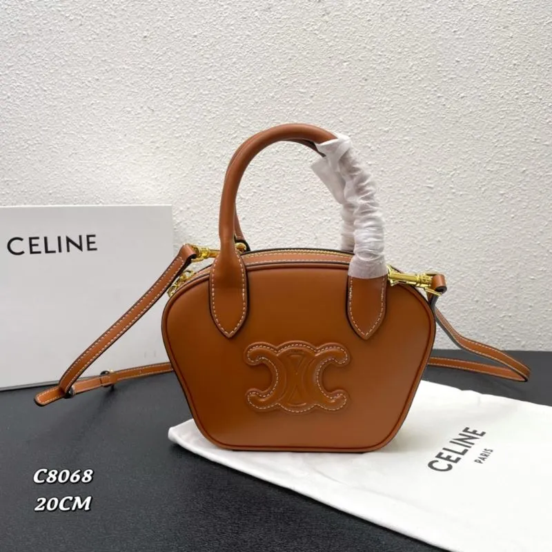 Celine Brown Leather Satchel Bag C8068 20CM